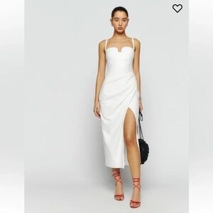 Alfred White Ruched Midi Dress with Sweetheart Neckline